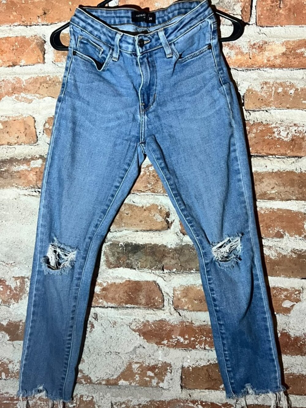 Just Black Denim Distressed Ripped Knee Skinny Jeans Size 26 Made in USA